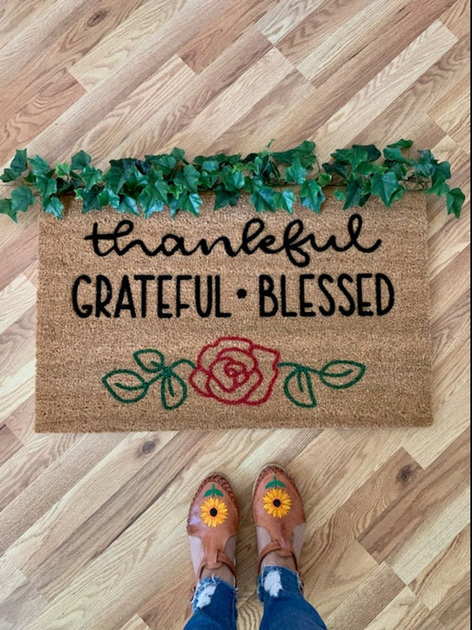 Thankful Grateful Blessed Doormat | Welcome Doormat