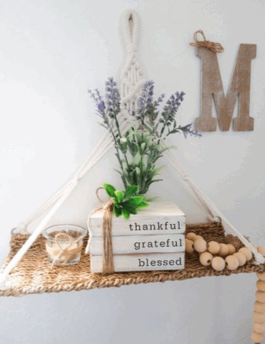 Thankful Grateful Blessed Stacked Books | Farmhouse Stacked Books