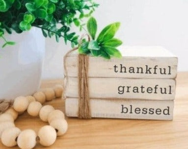 Thankful Grateful Blessed Stacked Books | Farmhouse Stacked Books