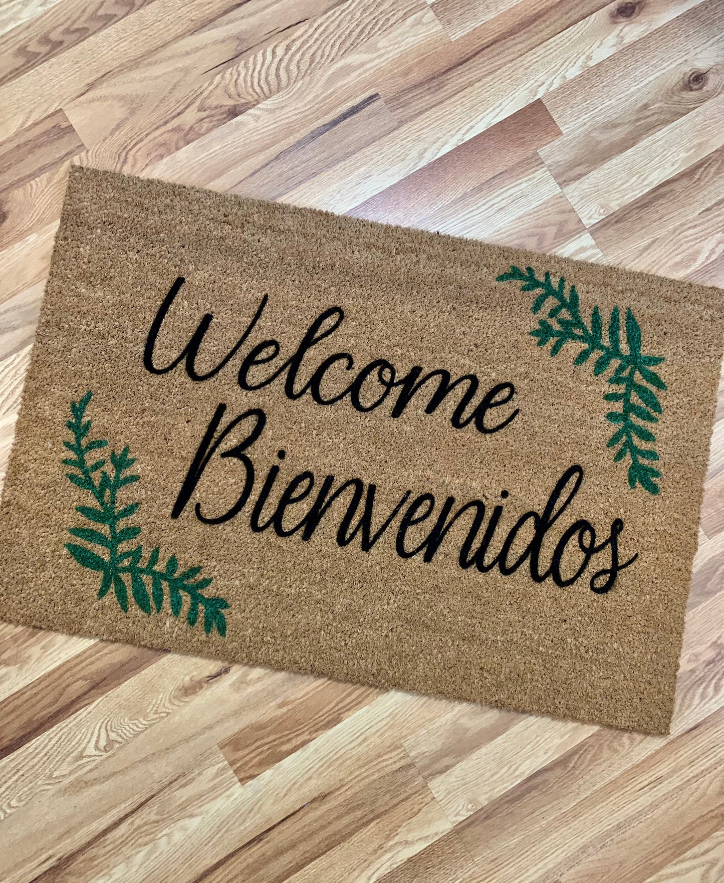 Welcome Bienvenidos Doormat | Modern Fern Leaves Doormat
