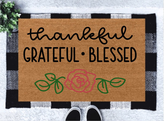 Thankful Grateful Blessed Doormat | Welcome Doormat